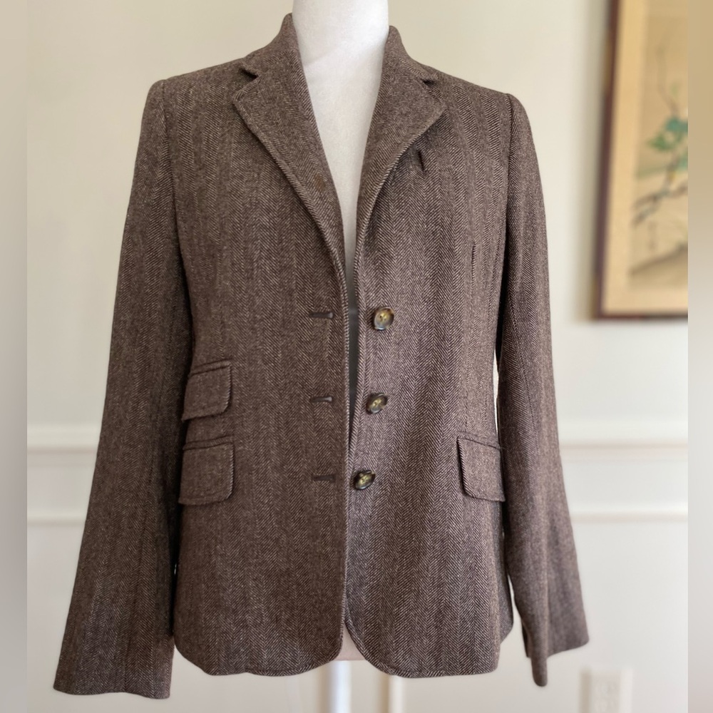 Banana Republic Factory Vintage Wool Brown Herringbone Professor Jacket sz 2 - Picture 2 of 16